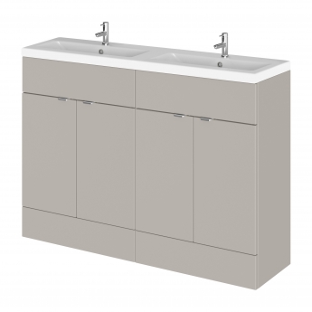 Hudson Reed Fusion Floor Standing 4-Door Vanity Unit with Double Ceramic Basin 1200mm Wide - Pebble Grey | Product Image