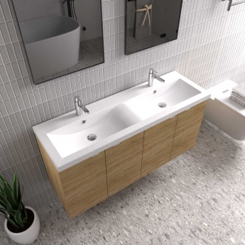 Hudson Reed Fusion Wall Hung 4-Door Vanity Unit with Double Ceramic Basin 1200mm Wide - Gloss Grey