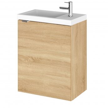 Hudson Reed Fusion Wall Hung 1-Door Vanity Unit with Compact Basin 400mm Wide - Natural Oak