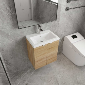 Hudson Reed Fusion Wall Hung 2-Door Vanity Unit with Ceramic Basin 500mm Wide - Gloss White