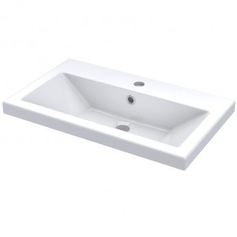 Hudson Reed Fusion Wall Hung 2-Door Vanity Unit with Ceramic Basin 600mm Wide - Charcoal Black Woodgrain