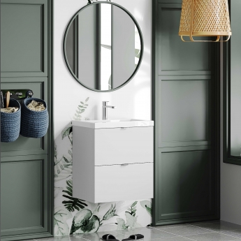Hudson Reed Fusion Wall Hung 2-Drawer Vanity Unit with Basin 500mm Wide - Gloss Grey Mist