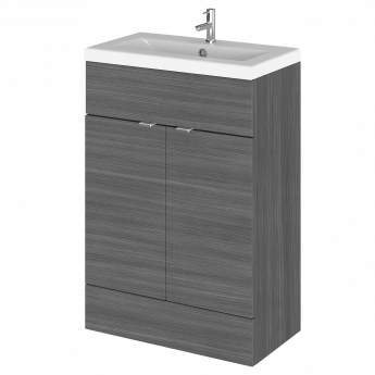 Hudson Reed Fusion Floor Standing Vanity Unit with Ceramic Basin 600mm Wide - Anthracite Woodgrain