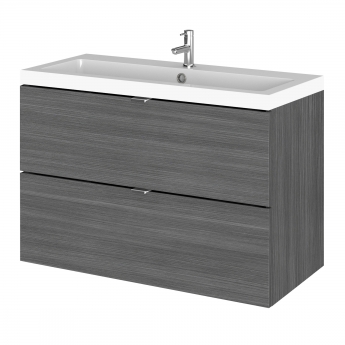 Hudson Reed Fusion Wall Hung 2-Drawer Vanity Unit with Ceramic Basin 820mm Wide - Anthracite Woodgrain