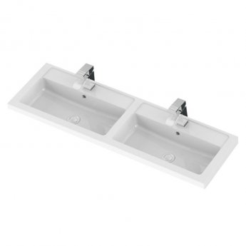 Hudson Reed Fusion Wall Hung 4-Door Vanity Unit with Double Basin 1200mm Wide - Anthracite Woodgrain