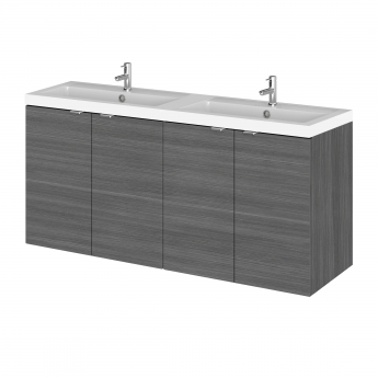 Hudson Reed Fusion Wall Hung 4-Door Vanity Unit with Double Basin 1200mm Wide - Anthracite Woodgrain