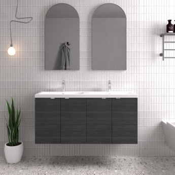 Hudson Reed Fusion Wall Hung 4-Door Vanity Unit with Double Ceramic Basin 1200mm Wide - Anthracite Woodgrain | Product Image