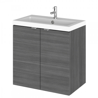 Hudson Reed Fusion Wall Hung 2-Door Vanity Unit with Basin 600mm Wide - Anthracite Woodgrain
