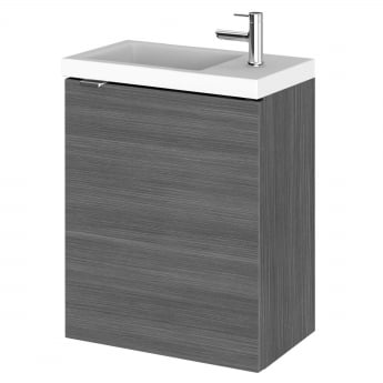 Hudson Reed Fusion Wall Hung 1-Door Vanity Unit with Compact Basin 400mm Wide - Anthracite Woodgrain