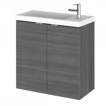 Hudson Reed Fusion Wall Hung 2-Door Vanity Unit with Compact Basin 500mm Wide - Anthracite Woodgrain
