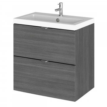 Hudson Reed Fusion Wall Hung 2-Drawer Vanity Unit with Basin 500mm Wide - Anthracite Woodgrain