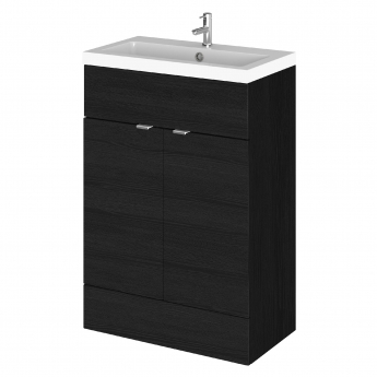 Hudson Reed Fusion Floor Standing Vanity Unit with Basin 600mm Wide - Charcoal Black Woodgrain