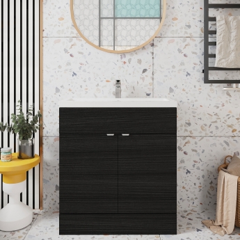Hudson Reed Fusion Floor Standing Vanity Unit with Basin 800mm Wide - Charcoal Black Woodgrain