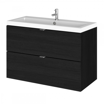 Hudson Reed Fusion Wall Hung 2-Drawer Vanity Unit with Basin 800mm Wide - Charcoal Black Woodgrain