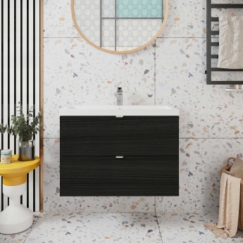 Hudson Reed Fusion Wall Hung 2-Drawer Vanity Unit with Basin 800mm Wide - Charcoal Black Woodgrain