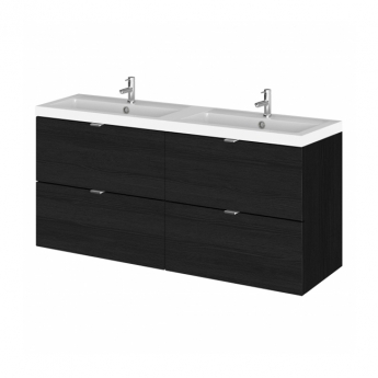 Hudson Reed Fusion Wall Hung 4-Drawer Vanity Unit with Double Ceramic Basin 1200mm Wide - Charcoal Black Woodgrain | Product Image