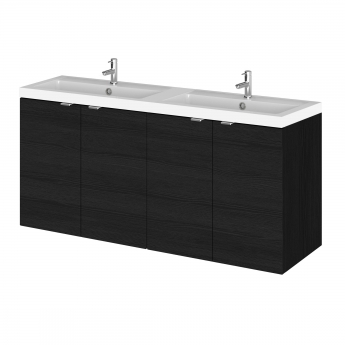 Hudson Reed Fusion Wall Hung 4-Door Vanity Unit with Double Basin 1200mm Wide - Charcoal Black Woodgrain