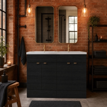 Hudson Reed Fusion Floor Standing 4-Door Vanity Unit with Double Basin 1200mm Wide - Charcoal Black Woodgrain | Product Image