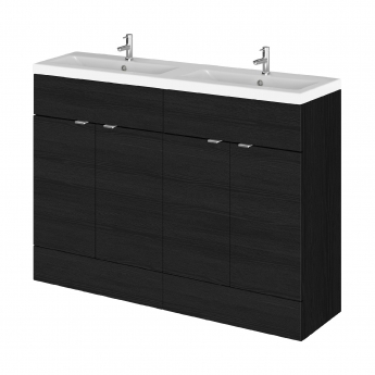 Hudson Reed Fusion Floor Standing 4-Door Vanity Unit with Double Ceramic Basin 1200mm Wide - Charcoal Black Woodgrain