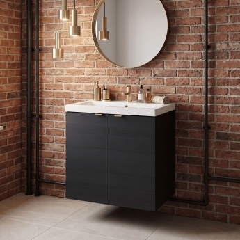Hudson Reed Fusion Wall Hung 2-Door Vanity Unit with Basin 600mm Wide - Charcoal Black Woodgrain | Product Image