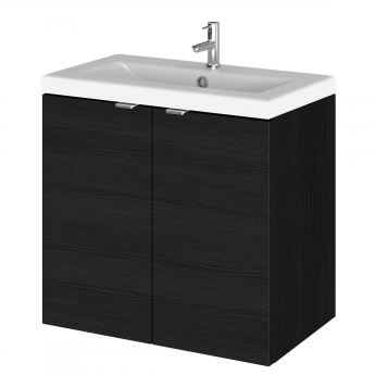 Hudson Reed Fusion Wall Hung 2-Door Vanity Unit with Ceramic Basin 600mm Wide - Charcoal Black Woodgrain