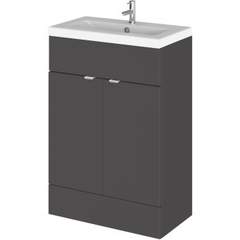 Hudson Reed Fusion Floor Standing Vanity Unit with Ceramic Basin 600mm Wide - Gloss Grey