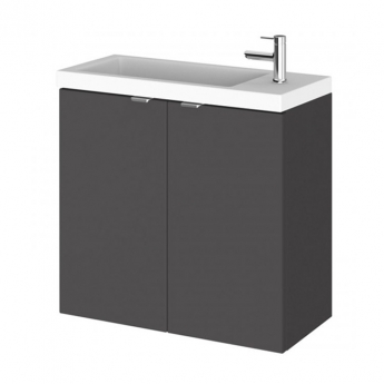 Hudson Reed Fusion Wall Hung 2-Door Vanity Unit with Compact Basin 600mm Wide - Gloss Grey