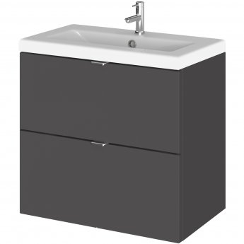 Hudson Reed Fusion Wall Hung 2-Drawer Vanity Unit with Ceramic Basin 600mm Wide - Gloss Grey