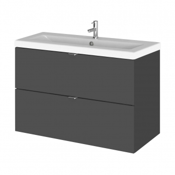 Hudson Reed Fusion Wall Hung 2-Drawer Vanity Unit with Ceramic Basin 820mm Wide - Gloss Grey