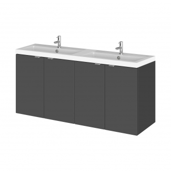 Hudson Reed Fusion Wall Hung 4-Door Vanity Unit with Double Basin 1200mm Wide - Gloss Grey