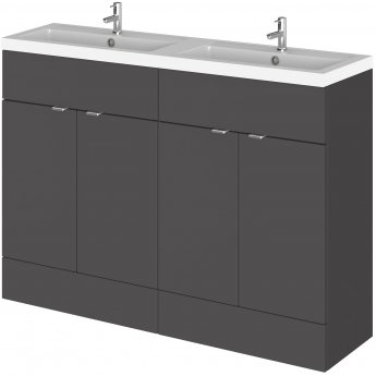 Hudson Reed Fusion Floor Standing 4-Door Vanity Unit with Double Basin 1200mm Wide - Gloss Grey