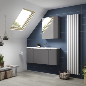 Hudson Reed Fusion Compact Wall Hung 4-Door Vanity Unit with Polymarble Basin 1000mm Wide - Gloss Grey