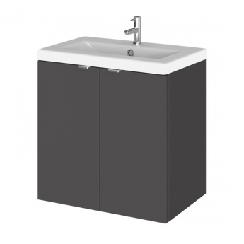 Hudson Reed Fusion Wall Hung 2-Door Vanity Unit with Ceramic Basin 500mm Wide - Gloss Grey
