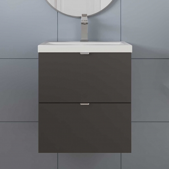 Hudson Reed Fusion Wall Hung 2-Drawer Vanity Unit with Ceramic Basin 500mm Wide - Gloss Grey