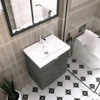 Hudson Reed Fusion Wall Hung 2-Drawer Vanity Unit with Ceramic Basin 500mm Wide - Gloss Grey