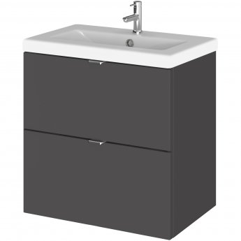 Hudson Reed Fusion Wall Hung 2-Drawer Vanity Unit with Ceramic Basin 500mm Wide - Gloss Grey