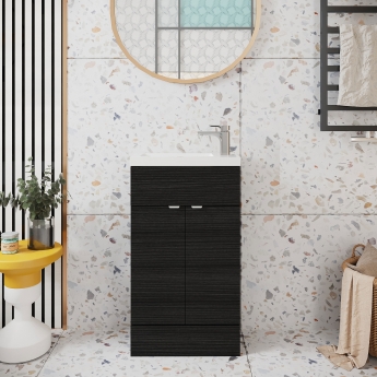 Hudson Reed Fusion Compact Vanity Unit with Basin 500mm Wide - Charcoal Black Woodgrain