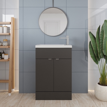 Hudson Reed Fusion Compact Vanity Unit with Basin 600mm Wide - Gloss Grey