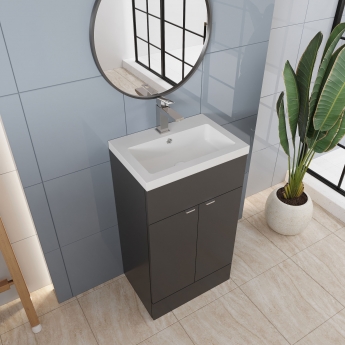 Hudson Reed Fusion Floor Standing Vanity Unit with Basin 500mm Wide - Anthracite Woodgrain