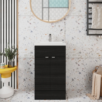 Hudson Reed Fusion Floor Standing Vanity Unit with Basin 500mm Wide - Charcoal Black Woodgrain