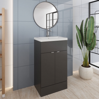 Hudson Reed Fusion Floor Standing Vanity Unit with Basin 500mm Wide - Gloss Grey