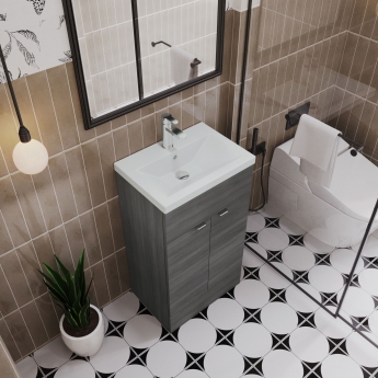 Hudson Reed Fusion Floor Standing Vanity Unit with Ceramic Basin 500mm Wide - Gloss Grey