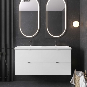 Hudson Reed Fusion Wall Hung 4-Drawer Vanity Unit with Double Basin 1200mm Wide - Gloss White