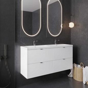 Hudson Reed Fusion Wall Hung 4-Drawer Vanity Unit with Double Basin 1200mm Wide - Gloss White