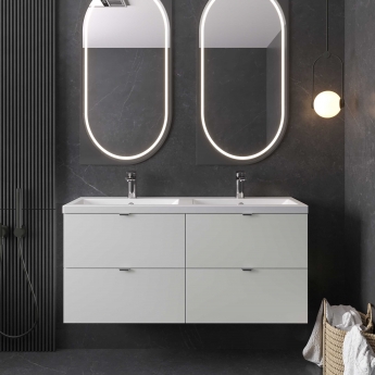 Hudson Reed Fusion Wall Hung 4-Drawer Vanity Unit with Double Basin 1200mm Wide - Gloss Grey Mist