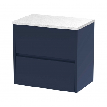 Hudson Reed Havana Wall Hung 2-Drawer Vanity Unit with Sparkling White Worktop 600mm Wide - Electric Blue