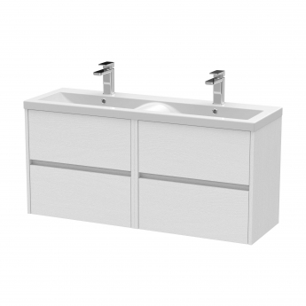 Hudson Reed Havana Wall Hung 4-Drawer Vanity Unit with Double Ceramic Basin 1200mm Wide - White Ash