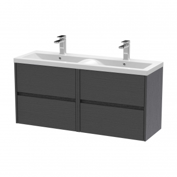 Hudson Reed Havana Wall Hung 4-Drawer Vanity Unit with Double Ceramic Basin 1200mm Wide - Graphite Grey
