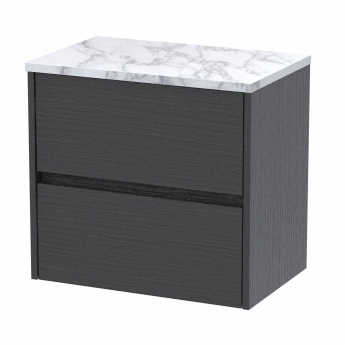 Havana Wall Hung 2-Drawer Vanity Unit with Carrera Marble Worktop 600mm Wide - Graphite Grey Woodgrain | Product Image