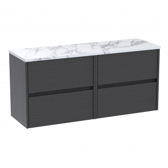 Havana Wall Hung 4-Drawer Vanity Unit with Carrera Marble Worktop 1200mm Wide - Graphite Grey Woodgrain | Product Image